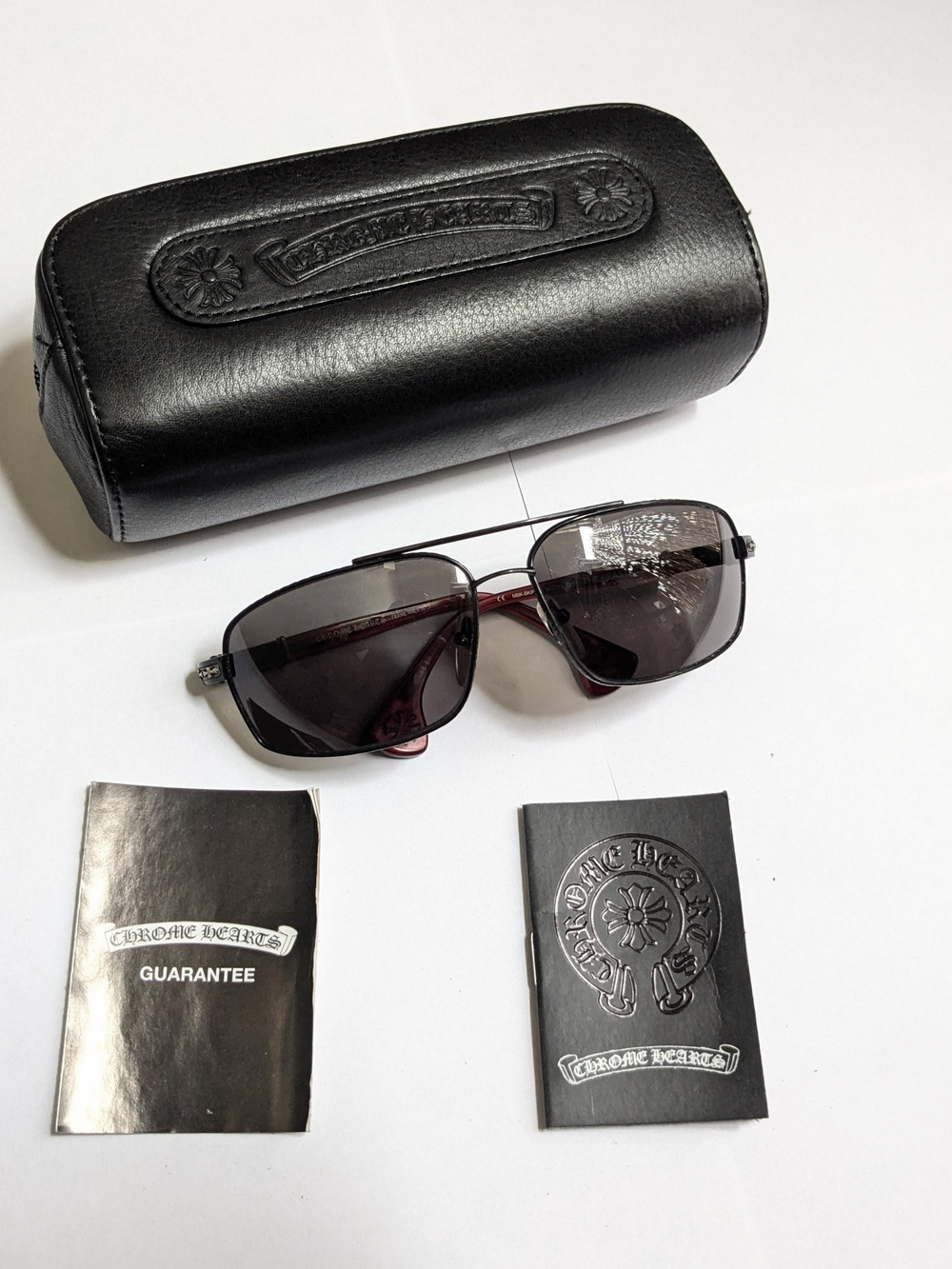 Chrome Hearts The Beast Sunglasses Black Red Aviator Gray Lens Cross